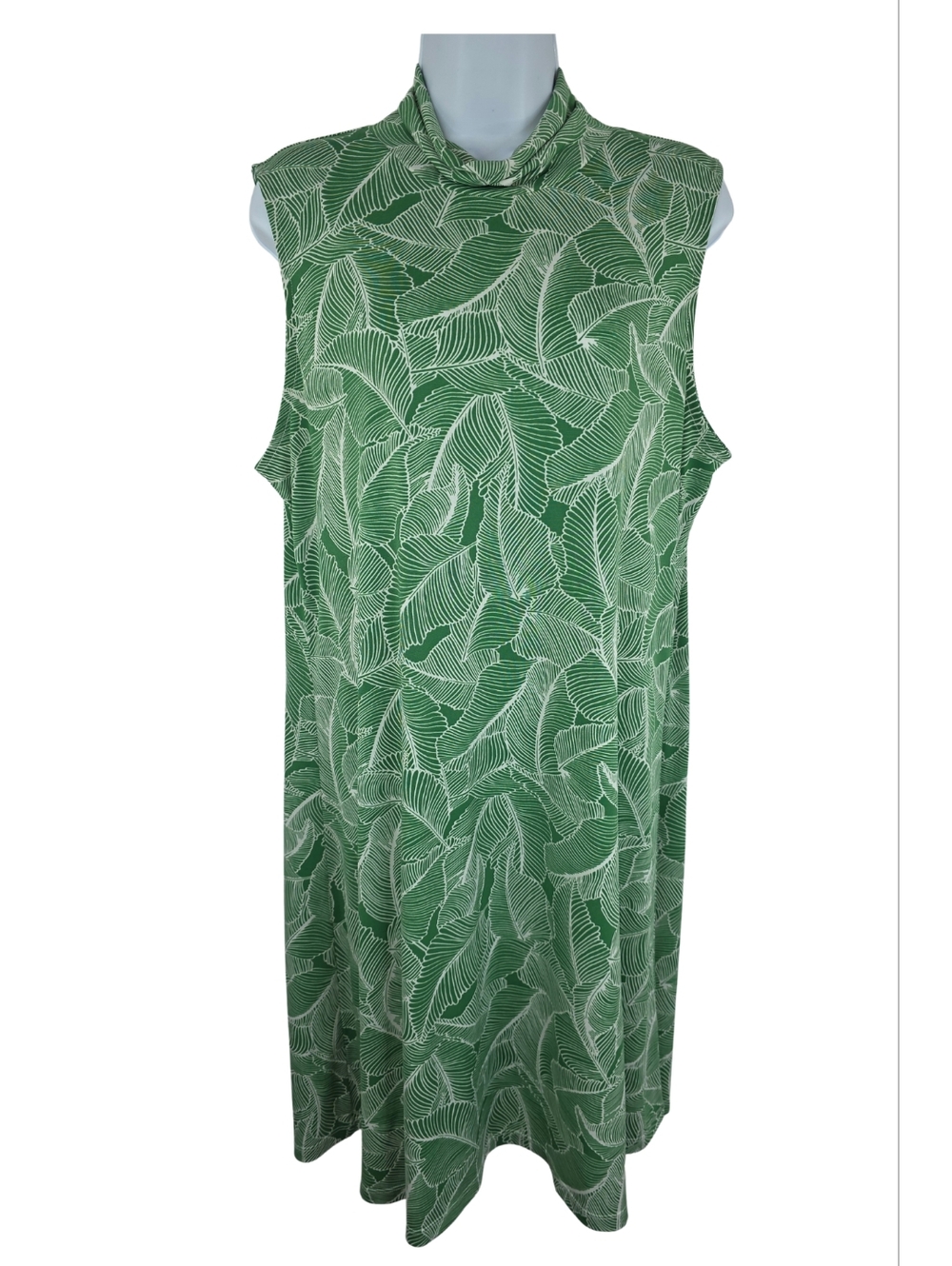 Lark & Ro XL Green Leaf-Print Sleeveless Dress 3497-AG
